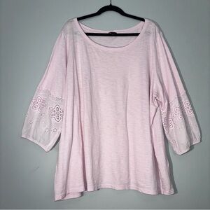 Talbots Light Pink Blouse with Eyelet Design Sleeves